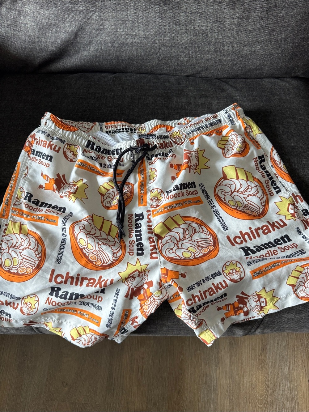 Ichiraku Ramen Graphic Swim Trunks - White & Orange